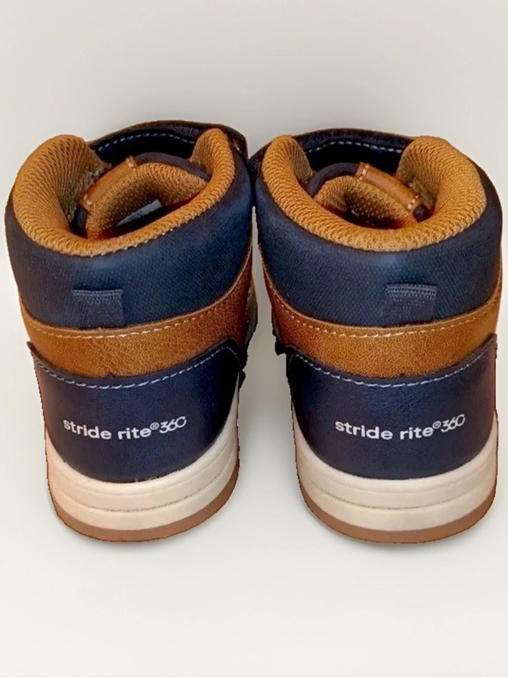 Stride Rite Navy and Tan Kids High-Top Sneakers